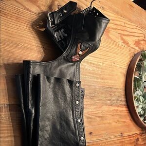 Black Leather Chaps with Eagle Patch